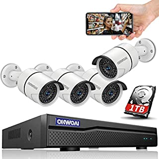 5MP·Audio POE Security Camera System, 4K 8 Channel Poe NVR Camera System,5MP Poe Camera x 4,OHWOAI Home Video Surveillance System Poe with 1TB HDD,Wired Outdoor Poe Security Camera with Audio