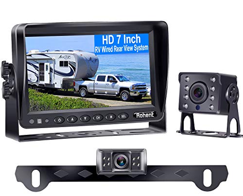 Rohent HD 2 Backup Cameras Kit 7 Inch Monitor Hitch Driving Rear View High-Speed Observation System for RVs,Trucks,Trailers, Campers,5th Wheels Super Night Vision Waterproof IP69K R4