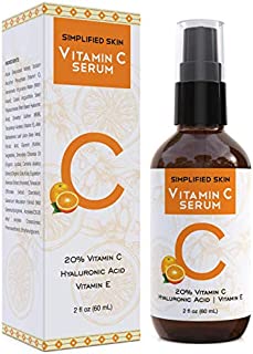 Vitamin C Serum 20% for Face & Eyes (2 oz). Anti Aging, Wrinkles, Acne & Dark Spot Remover Treatment with Hyaluronic Acid & Vit E. Antioxidant Facial Serum by Simplified Skin