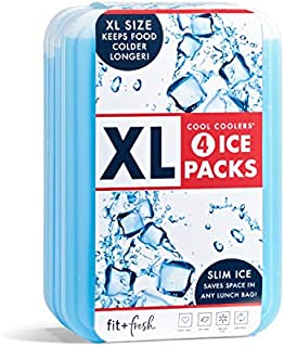 Fit & Fresh XL Cool Coolers Freezer Slim Ice Pack for Lunch Box, Set of 4, Large, Blue