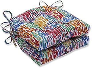 Pillow Perfect Outdoor | Indoor Make It Rain Zinnia Reversible Chair Pad (Set of 2), Blue 16 X 15.5 X 4