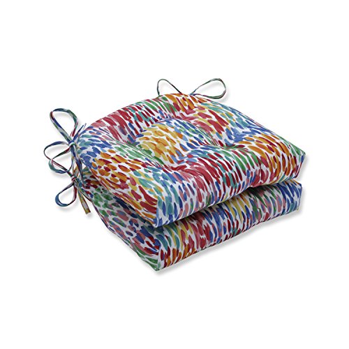 Pillow Perfect Outdoor | Indoor Make It Rain Zinnia Reversible Chair Pad (Set of 2), Blue 16 X 15.5 X 4