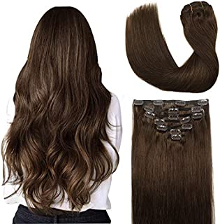 Doores 24 Inch 120g Remy Hair Extensions Clip in Chocolate Brown Straight Clip in Human Hair Extensions Natural Hair Extensions Clip in Real Extensions 7pcs