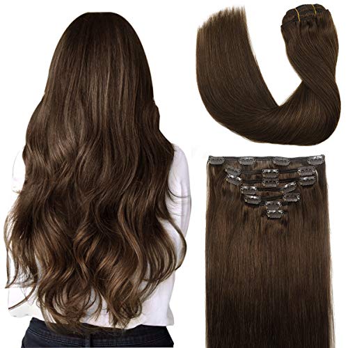 Doores 24 Inch 120g Remy Hair Extensions Clip in Chocolate Brown Straight Clip in Human Hair Extensions Natural Hair Extensions Clip in Real Extensions 7pcs