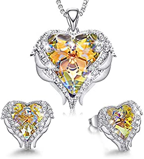 CDE Angel Wing Heart Valentine Jewelry Sets Gift Set for Women Pendant Necklaces and Earrings Anniversary Birthday Valentines Day Jewelry Gifts for Women Mom