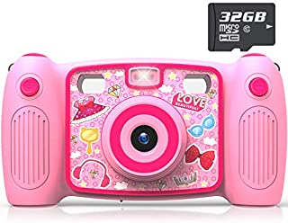 Kids Selfie Camera, AKAMATE 1080P 12MP Kids Digital Camera with 32GB SD Card Children Video Camera Camcorder Toys Gifts for 4-10 Year Old Boys Girls, Build-in 5 Games, Voice Recorder (Pink)