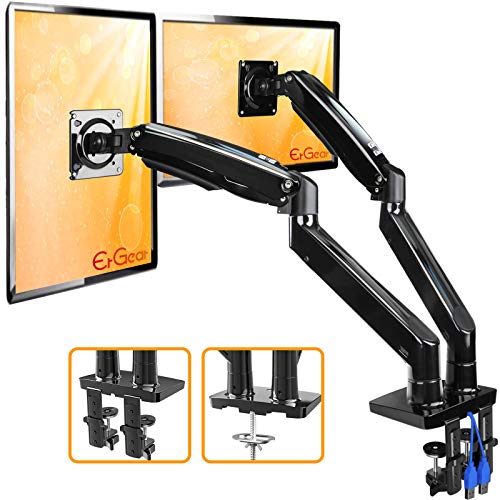 ErGear 22-35 Premium Dual Monitor Stand Mount w/USB, Ultrawide Computer Screen Desk Mount w/Full Motion Gas Spring Arm, Height/Tilt/Swivel/Rotation Adjustable, Holds from 6.6lbs to 26.5lbs / arm