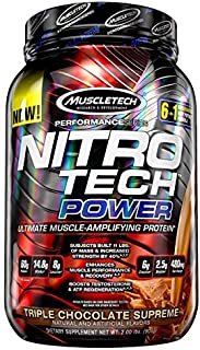 Protein Powder + Creatine Monohydrate + Testosterone Booster for Men | MuscleTech Nitro-Tech Power | Whey Protein Powder | Mass Gainer Protein Shakes | Triple Chocolate, 2 lbs (19 Servings)