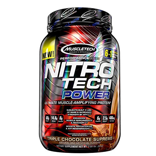 Protein Powder + Creatine Monohydrate + Testosterone Booster for Men | MuscleTech Nitro-Tech Power | Whey Protein Powder | Mass Gainer Protein Shakes | Triple Chocolate, 2 lbs (19 Servings)