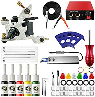 ITATOO Complete Tattoo Kit for Beginners Tattoo Power Supply Kit 5 Tattoo Inks 5 Tattoo Needles 1 Pro Tattoo Machine Kit Tattoo Supplies TK104013