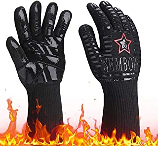 932 Extreme Heat Resistant Gloves, Silicone Oven Mitts for Kitchen - High Heat BBQ Gloves for Grilling, Large Oven Gloves for Men, Long Grill Gloves for Cooking, Grilling Mitts (Black, Small)