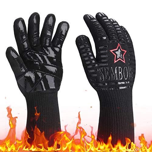 932 Extreme Heat Resistant Gloves, Silicone Oven Mitts for Kitchen - High Heat BBQ Gloves for Grilling, Large Oven Gloves for Men, Long Grill Gloves for Cooking, Grilling Mitts (Black, Small)