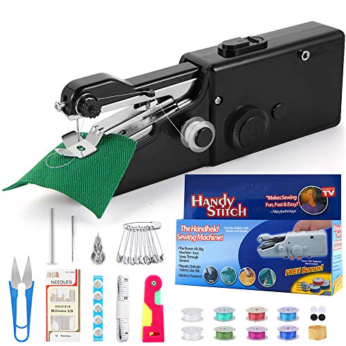 buyfitcase Portable Sewing Machine, Mini Sewing Professional Cordless Sewing Handheld Electric Household Tool - Quick Stitch Tool for Fabric, Clothing, or Kids Cloth Home Travel Use-Black8113-1