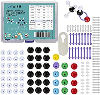 WISH Organic Chemistry Model Kit (136 Pieces), Food-Grade Plastic Chemistry Molecular Model Kit Set for Student or Teacher - Packed with Color-Coded Atoms and Bonds