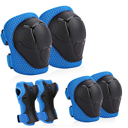 Kids Protective Gear, Knee Pads and Elbow Pads with Wrist Guard Skateboard Accessories for Skating Skateboard Cycling Rollerblading Scooter Bike for Kids 2-7 Years (Blue)