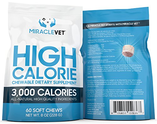 Miracle Vet Weight Gaining Chews for Dogs & Cats. 3,000 Calories per Bag. High Calorie Dog Treats for Weight gain & Health.