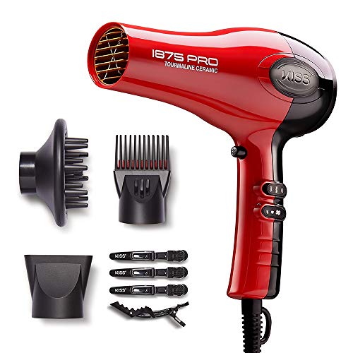 KISS 1875W Ceramic Tourmaline Hair Dryer With 3 Attachments & 4 Clips