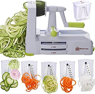 Brieftons 5-Blade Spiralizer (BR-5B-02): Strongest-and-Heaviest Duty Vegetable Spiral Slicer, Best Veggie Pasta Spaghetti Maker for Low Carb/Paleo/Gluten-Free, With Extra Blade Caddy & 4 Recipe Ebooks