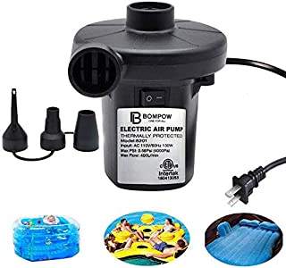 BOMPOW Electric Air Pump for Inflatables Air Mattress Pump Air Bed Pool Toy Raft Boat Quick Electric Air Pump Black (AC Pump(130W))