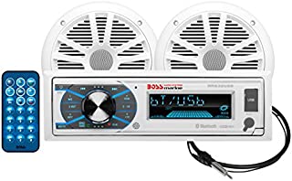 BOSS Audio Systems MCK632WB.6 Marine Weatherproof Receiver and Speaker Package - Bluetooth Audio, USB, MP3, AM FM, Aux-in, no CD Player, 6.5 Inch Weatherproof Speakers, Marine Dipole Antenna