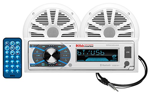 BOSS Audio Systems MCK632WB.6 Marine Weatherproof Receiver and Speaker Package - Bluetooth Audio, USB, MP3, AM FM, Aux-in, no CD Player, 6.5 Inch Weatherproof Speakers, Marine Dipole Antenna