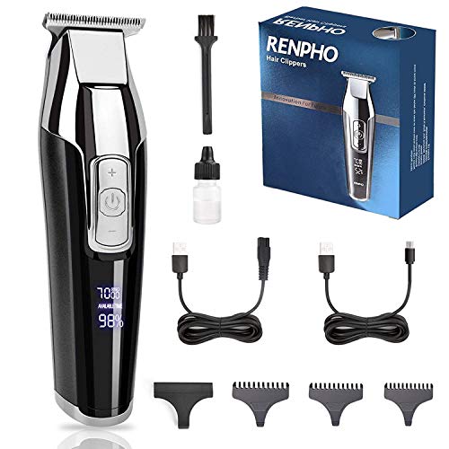 Trimmer for Men, RENPHO Professional Cordless Clippers Kit Electric for Barbers Hair Cutting, Hair and Beard T-blade Trimmer for Home, 4-Speed Motor, Precise Length Settings, Lightweight