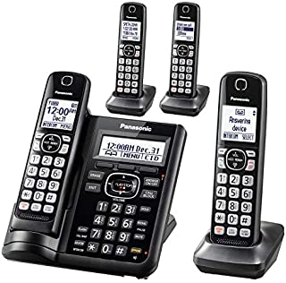 Panasonic Cordless Phone System with Answering Machine, One-Touch Call Block, Enhanced Noise Reduction, Talking Caller ID and Intercom Voice Paging - 4 Handsets - KX-TGF544B (Black)