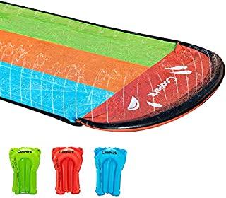 Coopark Triple Water Slide Slip for Kids and Inflatable Slide Surf Rider Sliding Lanes Splash and Slide with 3 Boogie Boards for Backyard (20FT)