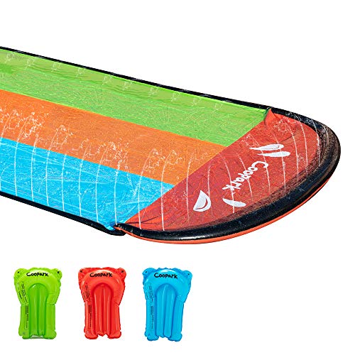 Coopark Triple Water Slide Slip for Kids and Inflatable Slide Surf Rider Sliding Lanes Splash and Slide with 3 Boogie Boards for Backyard (20FT)