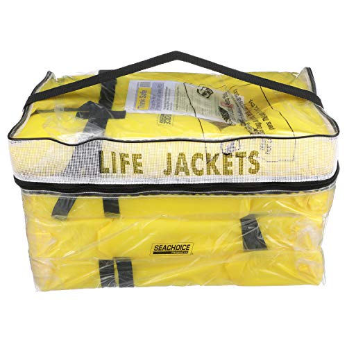 Seachoice 86010 Life Vest, Type II Personal Flotation Device  Yellow  Adult  4-Pack with Bag