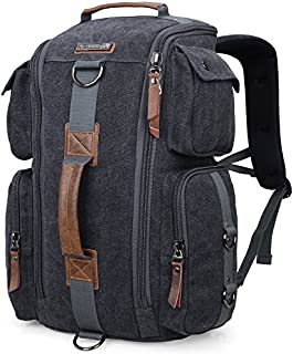 WITZMAN Canvas Backpack Large Travel Backpack for Men Backpack Duffel Bag Carry on Rucksack Hiking Bag (6661 canvas black)