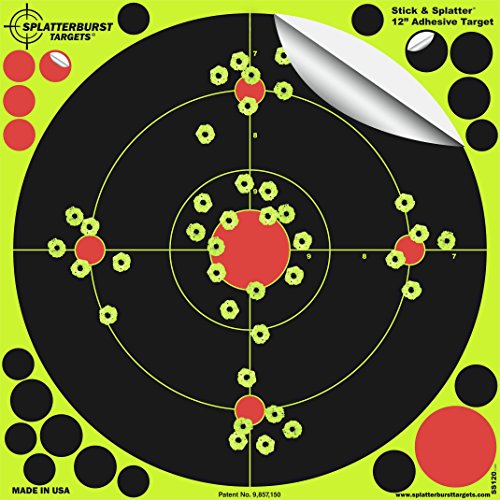 Splatterburst Targets -12 inch Adhesive Stick & Splatter Reactive Shooting Targets - Gun - Rifle - Pistol - Airsoft - BB Gun - Pellet Gun - Air Rifle (10 Pack)