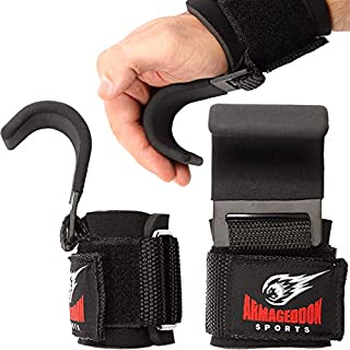 Armageddon Sports Premium Weight Lifting Wrist Hooks Straps for Maximum Grip Support - Deadlift Gloves and Grip Pads Alternative in Fitness Gym Power Training Like Pull Up Deadlifting & Shrugs