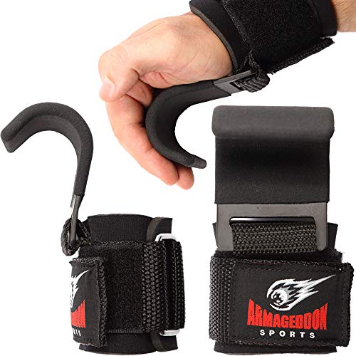 Armageddon Sports Premium Weight Lifting Wrist Hooks Straps for Maximum Grip Support - Deadlift Gloves and Grip Pads Alternative in Fitness Gym Power Training Like Pull Up Deadlifting & Shrugs