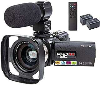 Camcorder Video Camera YEEHAO WiFi HD 1080P 24MP 16X Powerful Digital Zoom Camera with Microphone and Wide Angle Lens Remote Control Lens Hood Infrared Night Vision YouTube Vlogging Camera Recorder