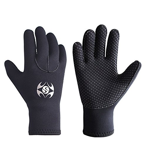 Diving Gloves Neoprene, Wetsuits Five Finger Gloves, 3MM Anti Slip Flexible Thermal Material for Snorkeling Swimming Surfing Sailing Kayaking Diving (S)