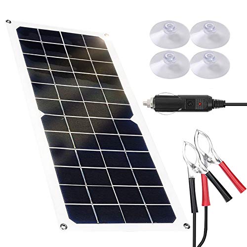 CZX 10W Portable Solar Battery Charger 12 Volt Waterproof Solar Panels kit Flexible Monocrystalline Emergency Charging Power for Automobile Car Homes RV Boat Phone Camping Travel