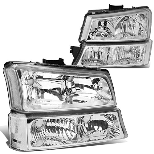 DNA Motoring HL-OH-CS03-4P-CH-CL1 Chrome Housing Headlights Replacement For 03-06 Avalanche SIlverado