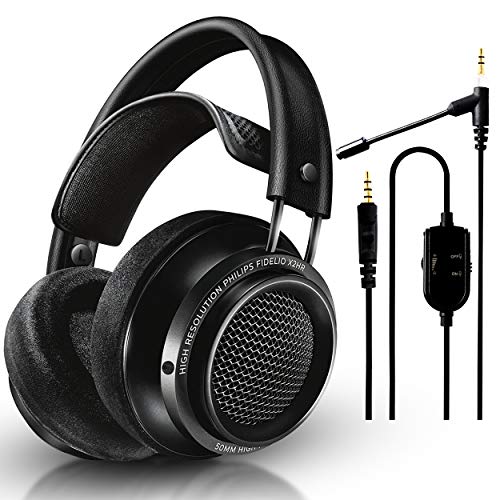 Philips Audio Fidelio X2HR Over-Ear Open-Air Headphone 50mm Drivers (Black) + NeeGo Attachable Microphone for Headphones - Gaming and Communication