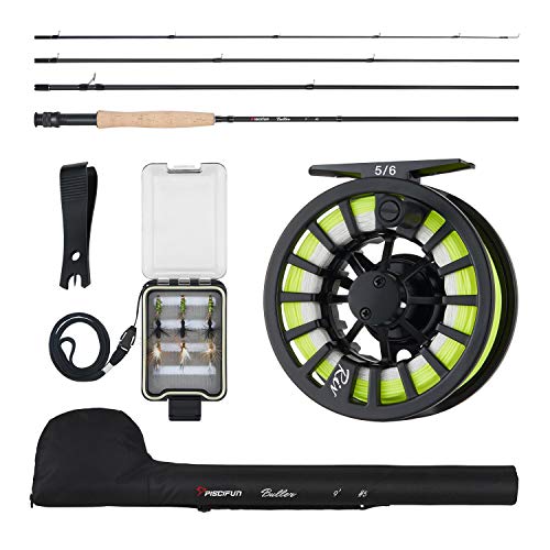 Piscifun Fly Fishing Rod and Reel Combo Fly Fishing Complete 5/6 Starter Package Fly Fishing kit for Beginners