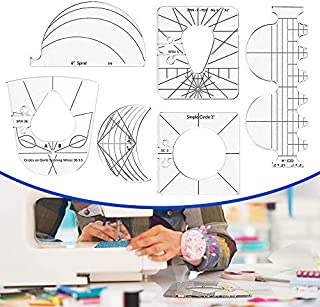 HJW 6Pack Quilting Template Sewing Machine Ruler Acrylic DIY Sewing Tools Kit Free Motion Quilting Grip Template Rulers Includes Spiral, Arc, Clamshell, Simple Circle