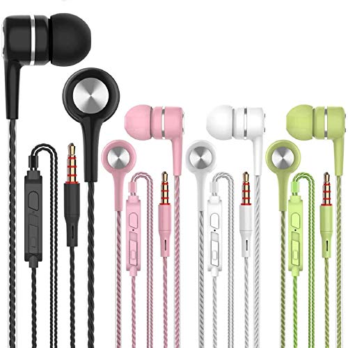 A12 Headphones Earphones Wired Earbuds with Microphone, Noise Islating, High Definition, Fits All 3.5mm Interface,Stereo for Samsung, iPhone,iPad, iPod and Mp3 Players (Black+White+Pink+Green 4pairs)