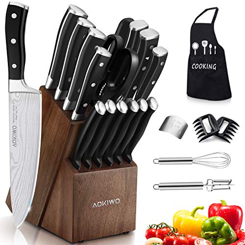 Knife Set, 22 Pieces Kitchen Knife Set with Block Wooden, Germany High Carbon Stainless Steel Professional Chef Knife Block Set, Ultra Sharp, Forged, Full-Tang (Black)