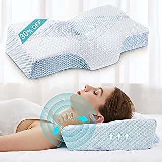 Cervical Pillows for Neck Pain Relief, Memory Foam Pillow for Sleeping, Orthopedic Neck Support Pillow for Side, Back, Stomach Sleeper with Breathable, Washable Cover- Lady Size [US Patent Design]