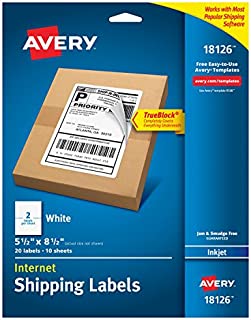 Avery Shipping Address Labels, Laser & Inkjet Printers, 20 Labels, Half Sheet Labels, Permanent Adhesive, TrueBlock (18126)