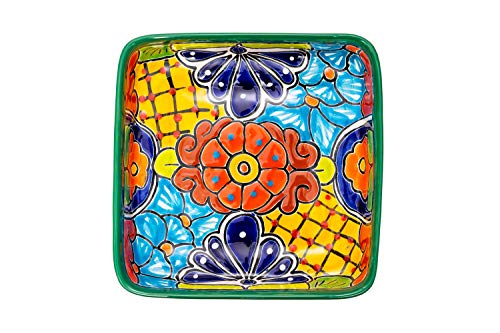 Enchanted Talavera Ceramic Baking Dish Casserole Dish Serving Platter Tray Floral Dish Oven Safe Microwave Safe (Deep Green)