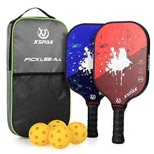 XS XSPAK Pickleball Paddles Set, Lightweight Paddles Sets of 2 Including Bag and 4 Indoor Balls