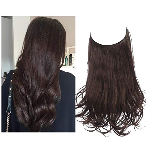 Brown Halo Hair Extensions Headband Short Synthetic Hairpiece Hidden Wire Curly 14 Inch 3.7 Oz for Women Heat Resistant Fiber No Clip SARLA (M04&2/33)