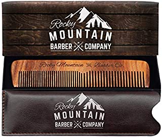 Hair Comb - Wood with Anti-Static & No Snag with Fine and Medium Tooth for Head Hair, Beard, Mustache with Premium Carrying Pouch in Design in Gift Box by Rocky Mountain