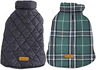 Kuoser Dog Coats Dog Jackets Waterproof Coats for Dogs Windproof Cold Weather Coats Small Medium Large Dog Clothes Reversible British Style Plaid Dog Sweaters Pets Apparel Winter Vest for Dog Green M